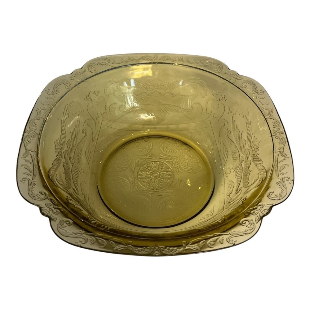 Vintage Hocking Depression Glass Bowl – Amber Princess Pattern – 1930s Pressed G